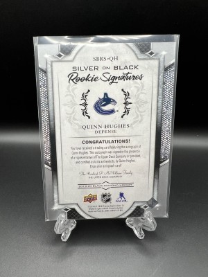 Quinn Hughes 2019-20 Black Diamond Rookie Silver On Black Auto /99 back