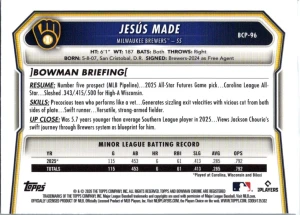 2026 Bowman #BCP-96 Jesús Made Chrome Prospects back