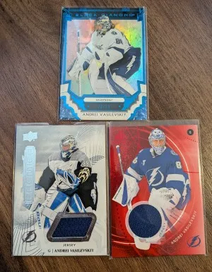 Andrei Vasilevskiy Lot /25 Blue Parallel, Premier Jersey, Sp Game Used Jersey 2023-24 Black Diamond front