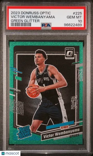 2023 Panini Optic Victor Wembanyama #225 Green Glitter /77 PSA 10 POP 14 front