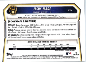 2026 Bowman #BP-96 Jesús Made Prospects back
