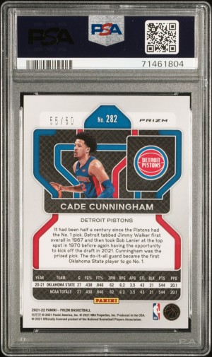 2021 Panini Prizm 🟠🔥Orange Wave Cade Cunningham RC #282 #55/60 SSP PSA 9nge Wave back