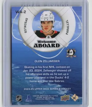 2024-25 Upper Deck Series 2 Hockey Welcome Aboard Olen Zellweger #WA-2 Speckled back