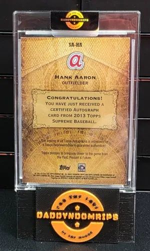 2013 Topps Supreme Hank Aaron Auto Gold 1/5 back