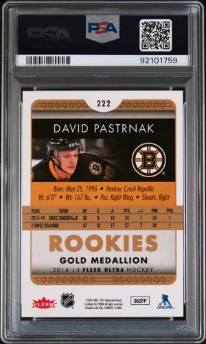 2014 Fleer Ultra David Pastrnak Gold Medallion back
