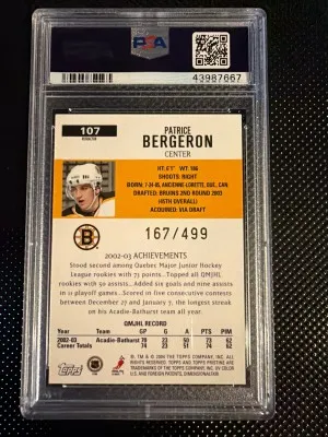 2003 Topps Pristine Patrice Bergeron Refractor /499 back