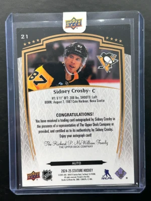 Sidney Crosby Stature On Card Auto back