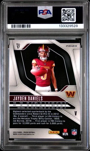 2024 Panini Prizm Rookie Variation Jayden Daniel’s PSA 10 back