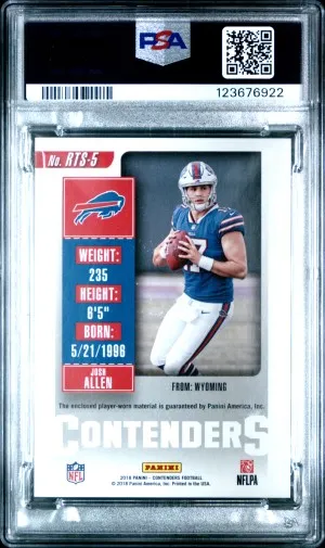 2018 Panini Contenders Rookie Ticket Swatches Josh Allen Rk.tkt.swatches-Vertical RC PSA 10 back