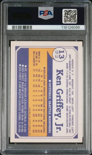 1990 Toys R Us Rookies Ken Griffey Jr. PSA 9 back