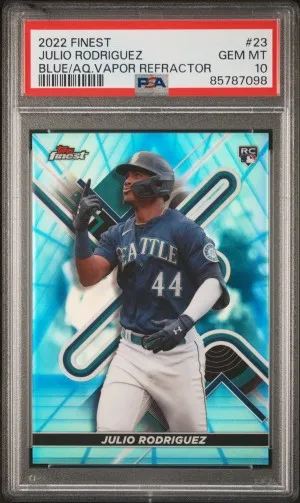 2022 Topps Finest Julio Rodriguez Blue/Aq.vapor Refractor /250 RC PSA 10 front