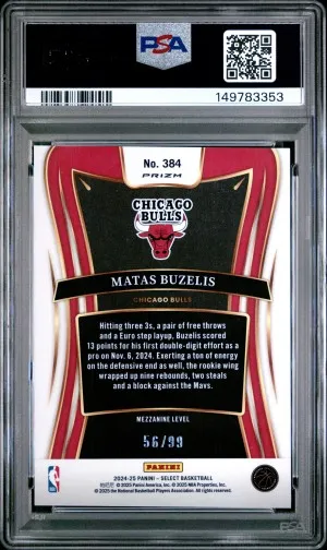 2024 Panini Select Matas Buzelis Blue Tectonic /99 RC PSA 10 POP 1 back