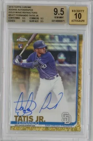 2019 Topps Chrome Rookie Autograph Fernando Tatis Jr. Gold Wave Refractor /50 BGS 9.5 front