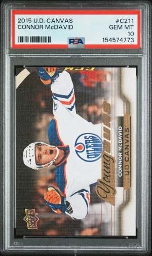 2015-16 Upper Deck Canvas Young Guns Rookie Connor McDavid C211 PSA 10 front
