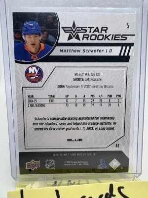 Matthew Schaefer Star Rookies Blue back