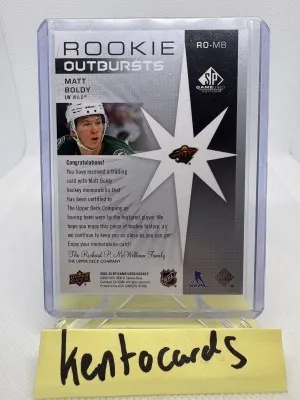 Matt Boldly 2022-2023 Games Used Rookie Outbursts back