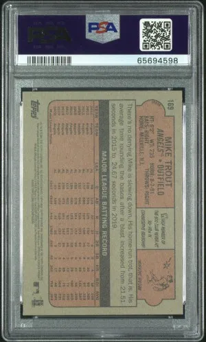 SALE! 2021 Topps Heritage Mike Trout – Error Variation "No Name" #169 | PSA 9 MINT | Los Angeles Angels back