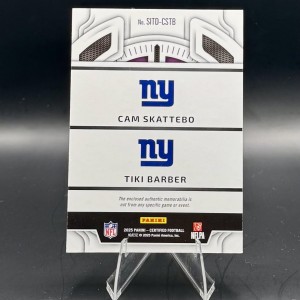 Cam Skattebo & Tiki Barber 2025 Panini Certified Stitches In Time Dual Patch /25 back