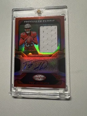Panini 2025 Certified Tez JohnsonBuccaneers Rookie Patch Auto FBC-TJN front