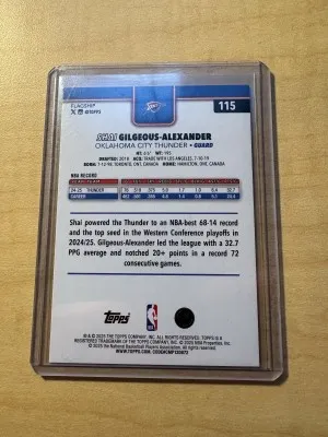Shai Gilgeous-Alexander /50 SGA OKC MVP 2025-26 Topps #115 Gold Diamante back