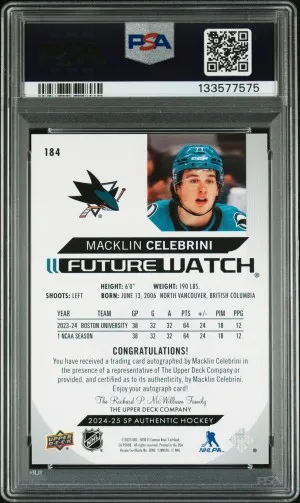 2024 Upper Deck SPA FWA /999 Macklin Celebrini Autograph back