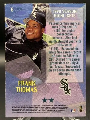 Frank Thomas (White Sox) 1999 MLB Topps Stars 2 Stars #6 back