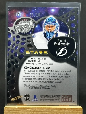 Andrei Vasilevskiy 2022-23 Metal Green PMG Auto /10 back