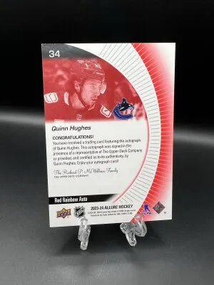 Quinn Hughes 2023-24 Allure Red Rainbow Auto (SP) back