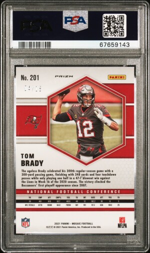 2021 Panini Mosaic Tom Brady Blue Fluorescent PSA 9 back