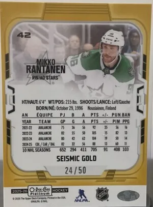 Mikko Rantanen O-Pee-Chee Platinum Seismic Gold /50 back