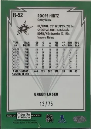 Roope Hintz O-Pee-Chee Retro Green Laser /75 back