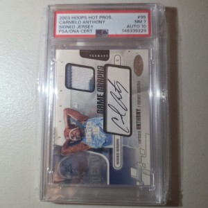 2003 Hoops Hot Prospects Carmelo Anthony Game Graphs PSA 7 front