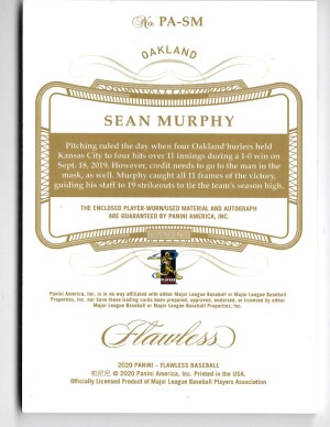 2020 PANINI FLAWLESS PATCH AUTOGRAPH GREEN #PA-SM SEAN MURPHY (3/3) back