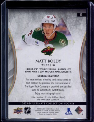 2023-24 Upper Deck Ultimate Collection Matt Boldy Auto back