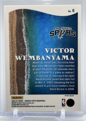 2023 Optic Victor Wembanyama Splash Purple Prizm back