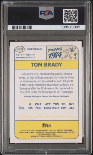 2024 Topps Chrome Tom Brady '74 Topps Football-Gold Refractor /50 PSA 10 back