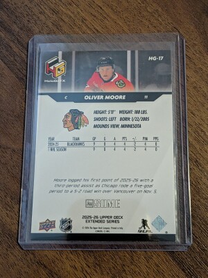 2025-26 Upper Deck #HG-17 Oliver Moore HoloGrFx Rookies AuSOME back