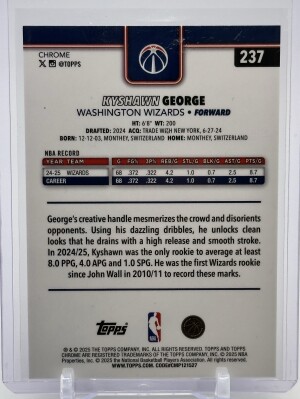Topps Chrome Kyshawn George /399 back