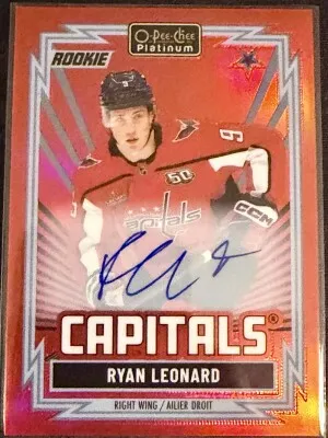 2025-26 OPC Platinum Ryan Leonard Red Rainbow Auto front