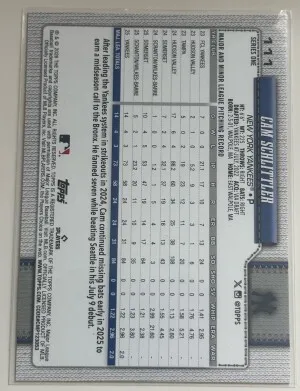 2026 TOPPS 111 CAM SCHLITTLER AQUA HOLO FOIL back