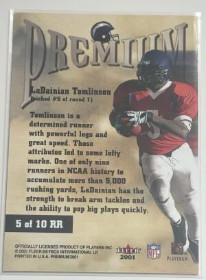 2001 FLEER PREMIUM ROOKIE REVOLUTION 5 LaDAINIAN TOMLINSON ROOKIE REVOLUTION back
