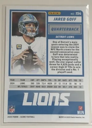 JARED GOFF 2025 PANINI SCORE 154 LAVA /799 back