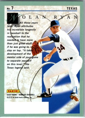 2026 Donruss #7 Nolan Ryan Elite Series Green Laser back