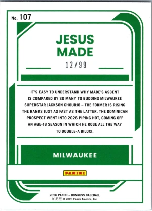 2026 Donruss #107 Jesus Made Holo Purple #/99 back