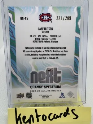 2025-26 Upper Deck Allure - Hues Next? Lane Hutson #HN-15 Orange Spectrum /299 back