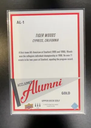 2026 Upper Deck Golf Tiger Woods Acclaimed Alumni Gold #AL-1 back