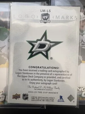 24-25 The Cup Hockey Logo Marks Rookie Auto LM-LS Logan Stankoven back