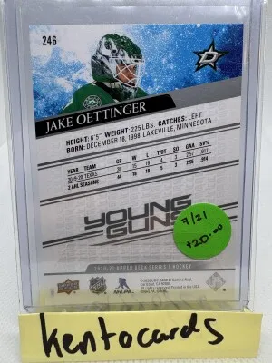 2020-21 Jake Oettinger Upper Deck Young Guns #246 RC Rookie Card Dallas Stars back