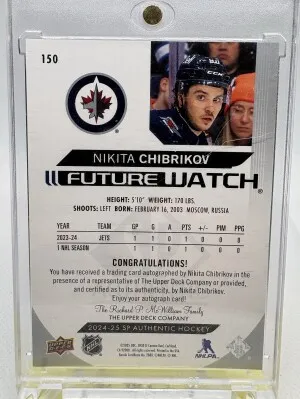 2024 UPPER DECK SP AUTHENTIC #150 NIKITA CHIBRIKOV ROOKIE FUTURE WATCH AUTO /999 back