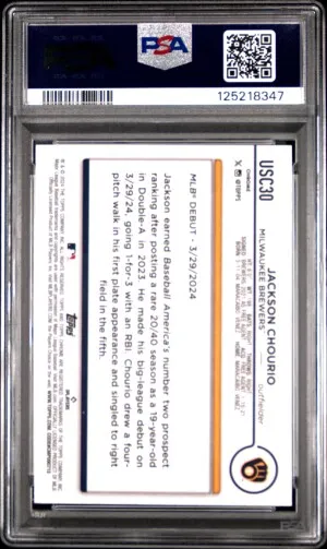 Jackson Chourio 2024 Topps Chrome Update #USC30 Raywave Refractor PSA10 GEM MT back